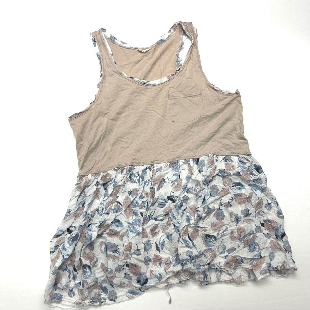 HYKU Tan Floral Sleeveless Tank Top Flowy Blouse